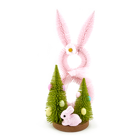 Spring pink bunny and tree table decor
