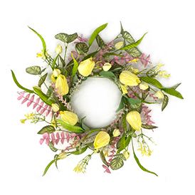 Candle ring with artifical yellow tulip blossom