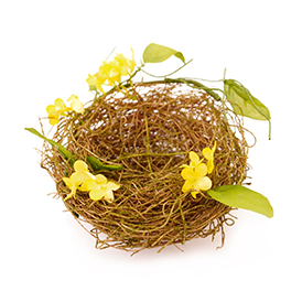 Mossy bird nest with faux greenery and flowers