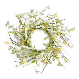 Candle ring wreath with Ivory lanvender and green leaves