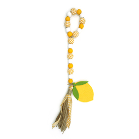 Yellow lemon wooden bead with tassel hanger decor