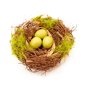 Twig nest with faux grass and eggs decor