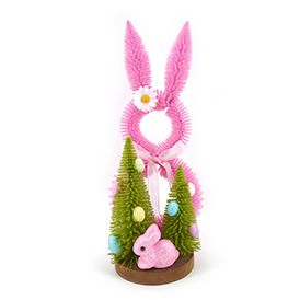Spring fushia bunny and tree table decor