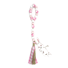 Pink bunny wooden bead with tassel hanger decor