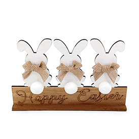 Easter bunny with pom tail wooden table decor