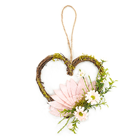Heart shaped wreath with artifical flowers