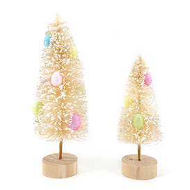 Spring beige tree and colorful eggs table decor