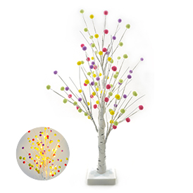 Spring colorful pom poms tree light arrangement