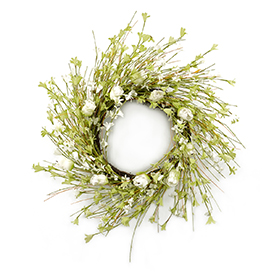 Spring winter jasmine and twig wreath green