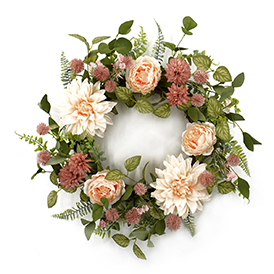 Spring dahlia and peony wreath
