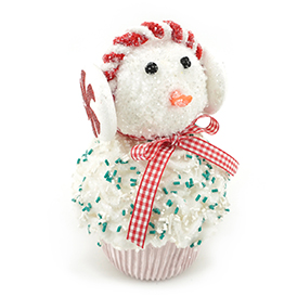 Wearing headphones snowman cupcake decoration
