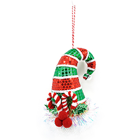 Glitter red and green santa hat hanging decoration