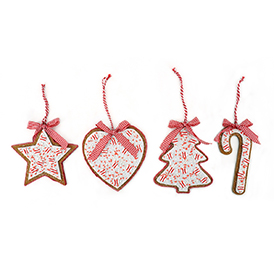 Red bow biscuit hanging ornament set of 4