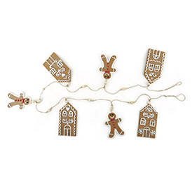 Gingerbread man and house and wooden beads garland decor