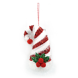 Red and white sequin santa hat hanging decoration