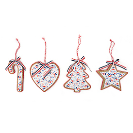 Red and blue bow biscuit hanging ornament set of 4