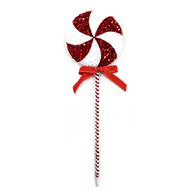 Red and white sequin lollipop stem