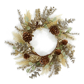 Gold pine cones and silver leaves wreath