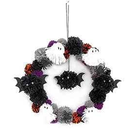 Ghost Festival multicolor yarn ball wreath