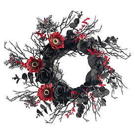 Black rose red poppy wreath
