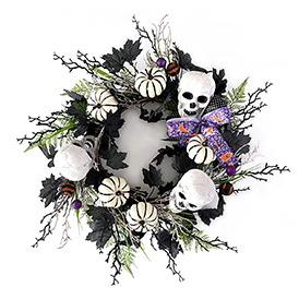 White pumpkin skull wreath
