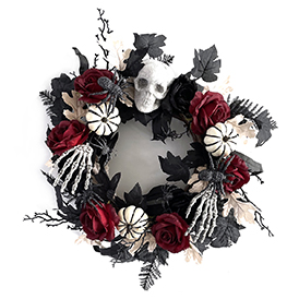 Red rose skull wreath